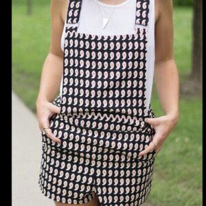 Topshop Paisley Print Overall Shorts Sz 0 Petite Womens Preppy Romper Shortalls